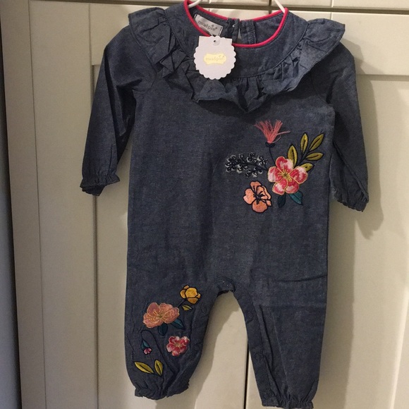 Mud Pie Other - Mudpie Chambray Ruffled Embroidered One Piece
